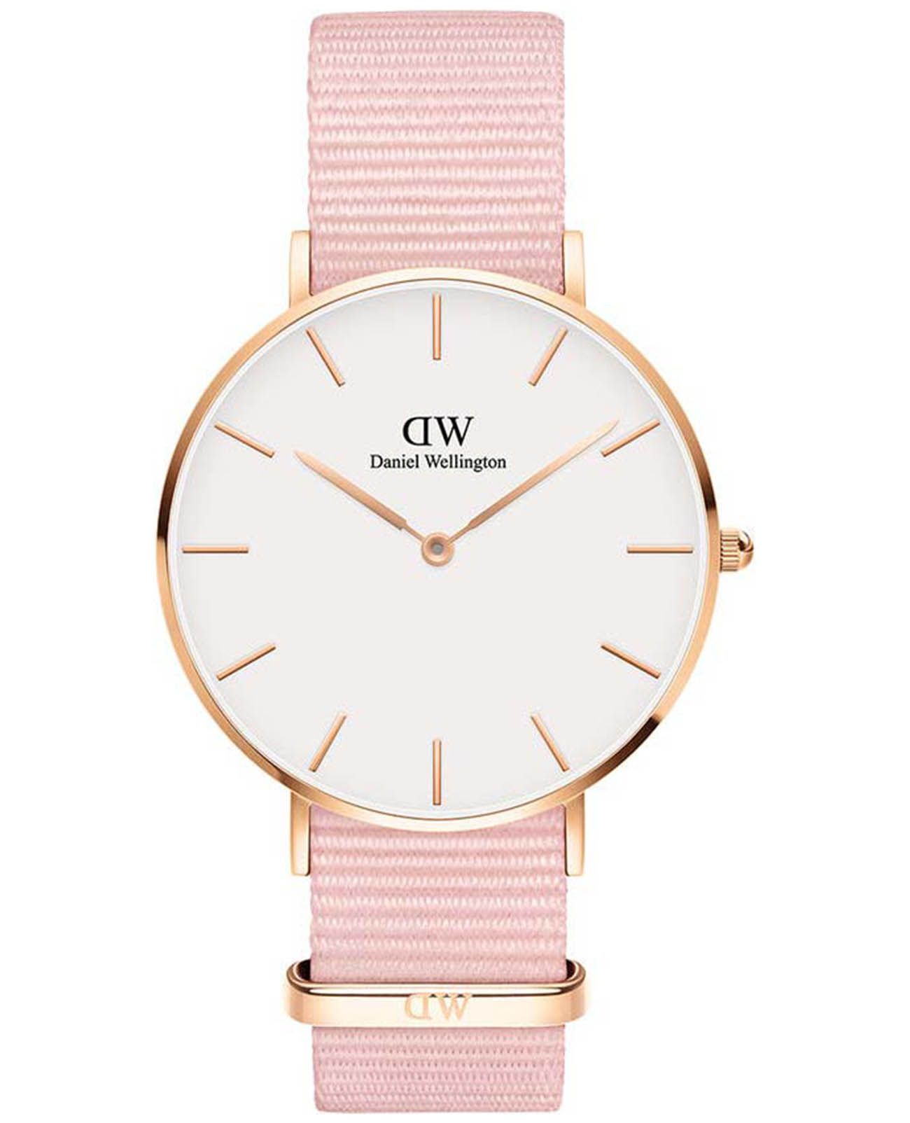 Daniel Wellington Daniel Wellington Petite Dover DW00100512  DW00100512 кварцевые женские часы розовый циферблат, браслет нейлон — вид спереди
